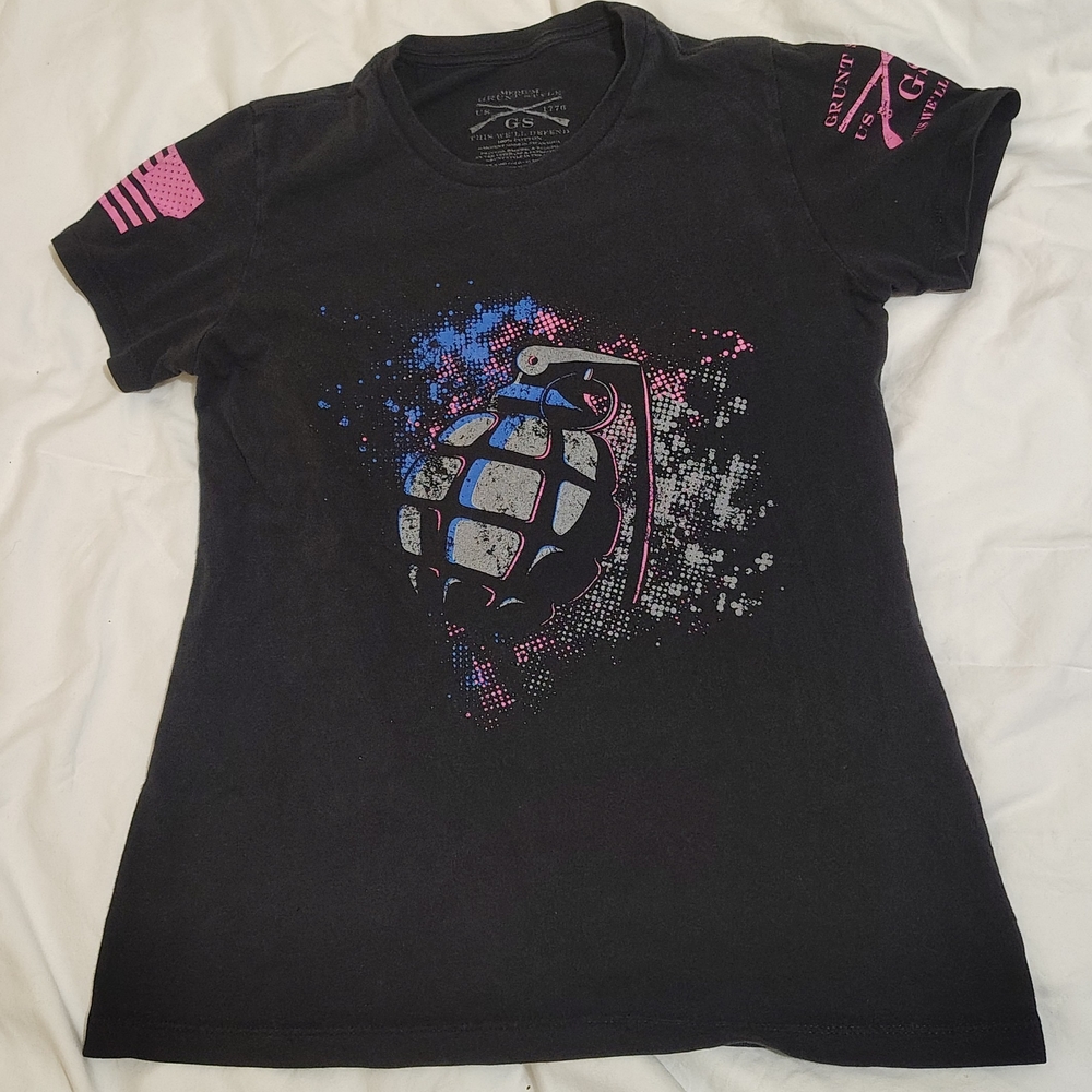 Grunt Style Black T-Shirt with Pink Rifle Graphic